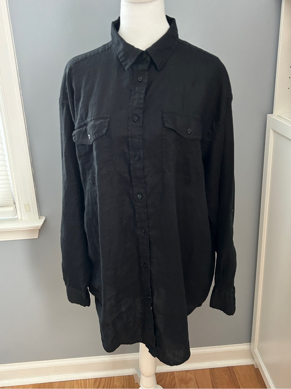 Lauren Ralph Lauren Women’s XL Black 100% Linen Button Down Utility Shirt